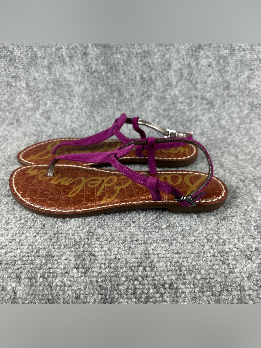 Sam Edelman Gigi Thong Sandals 7.5 Purple Suede Ankle Strap Flat Comfort - Picture 7 of 16